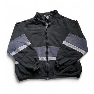 Vintage 1990s Men's Black and Gray Zip up sweater XXL